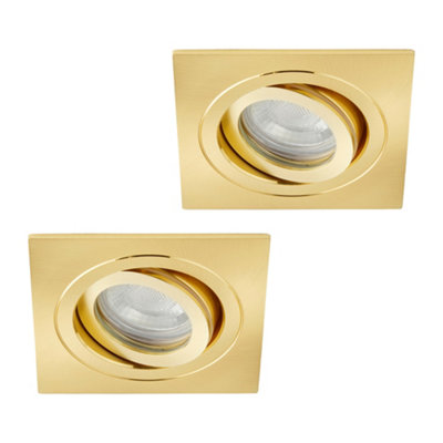 Litecraft 2 Pack Satin Brass 1 Lamp Modern IP65 Square Tiltable Bathroom Downlights