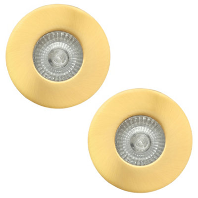 Litecraft 2 Pack Satin Brass Modern IP65 Fire Rated Bathroom Downlights