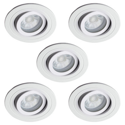 Litecraft 5 Pack White 1 Lamp Modern IP65 Circular Tiltable Bathroom Downlights