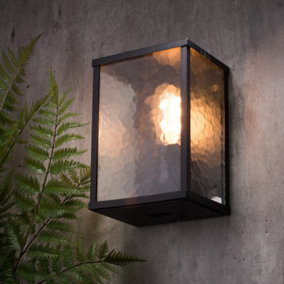 Litecraft Acton Black Frosted Glass Outdoor Wall Light