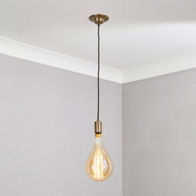 Litecraft Anton Antique Brass Ceiling Pendant Light with Oversided Bulb