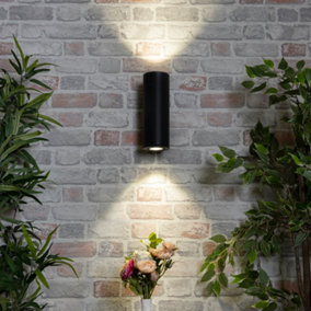 Litecraft Argo Black 2 Lamp Modern Outdoor Up and Down LED Wall Light