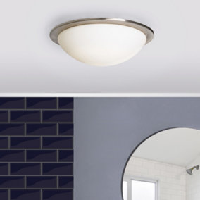 Litecraft Arwel Satin Nickel LED Flush Bathroom Ceiling Light