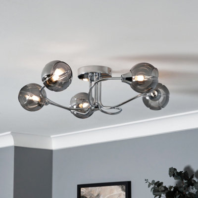 Litecraft Ashlin Chrome 5 Arm LED with Smoke Shades Semi Flush