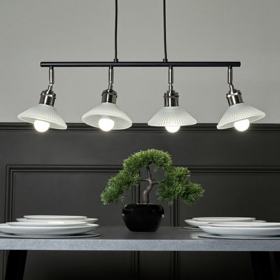 Litecraft Aya 4 Light Industrial Style Diner Pendant - Satin Nickel