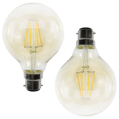 Litecraft B22 4W Pack of 2 Gold Tint Warm White Vintage Filament Globe LED Light Bulbs