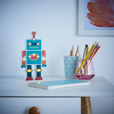 Litecraft Blue Robot Glow Kids LED Table Lamp or Wall Light