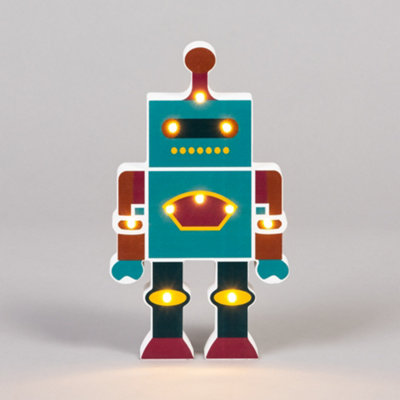 Litecraft Blue Robot Glow Kids LED Table Lamp or Wall Light