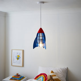 Litecraft Blue Rocket Glow Kids Ceiling Pendant