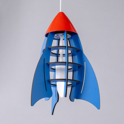 Litecraft Blue Rocket Glow Kids Ceiling Pendant