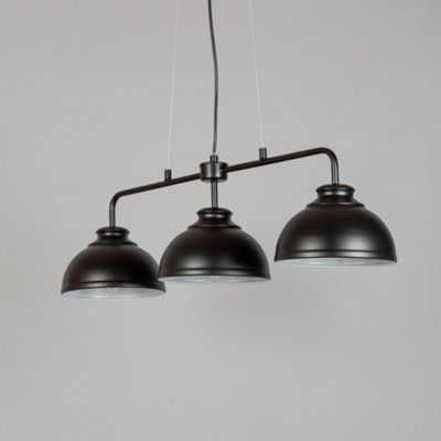 Litecraft Brooklyn Matte Black 3 Light Industrial Ceiling Pendant Bar