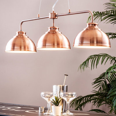 Litecraft Brooklyn Rose Gold 3 Light Industrial Ceiling Pendant Bar