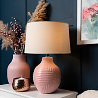 Litecraft Ceramic Pink Rustic Embossed Table Lamp
