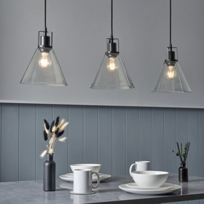 Litecraft Clara 3 Light Ceiling Pendant Bar - Matte Black