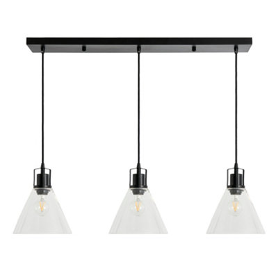 Litecraft Clara 3 Light Ceiling Pendant Bar - Matte Black