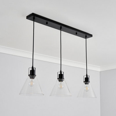 Litecraft Clara 3 Light Ceiling Pendant Bar - Matte Black