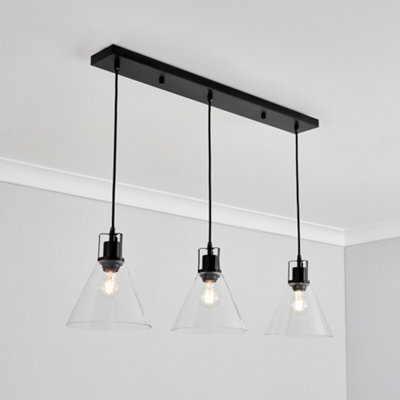 Litecraft Clara 3 Light Ceiling Pendant Bar - Matte Black