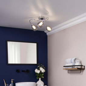 Litecraft Cora Chrome 3 Arm Tangle Bathroom Flush Ceiling Light