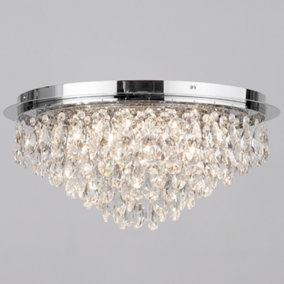 Litecraft Crystal Style Chrome 6 Lamp Flush Ceiling Light