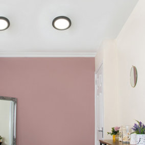Litecraft Darly Satin Black 1 Lamp Modern Bathroom 12W LED Flush Ceiling Light