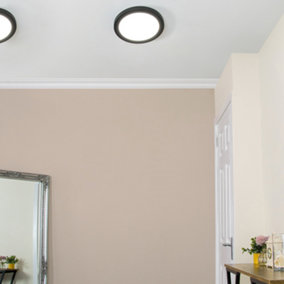 Litecraft Darly Satin Black 1 Lamp Modern Bathroom 18W LED Flush Ceiling Light