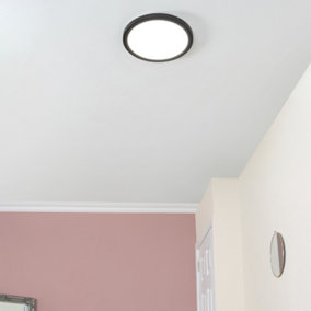 Litecraft Darly Satin Black 1 Lamp Modern Bathroom 24W LED Flush Ceiling Light
