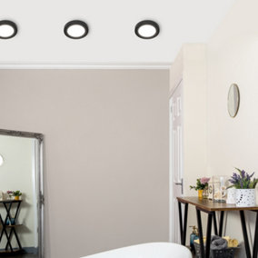 Litecraft Darly Satin Black 1 Lamp Modern Bathroom 6W LED Flush Ceiling Light