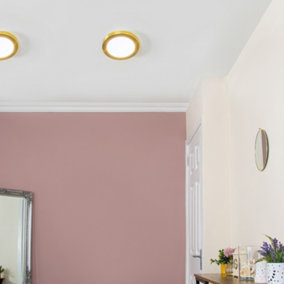 Litecraft Darly Satin Brass 1 Lamp Modern Bathroom 12W LED Flush Ceiling Light