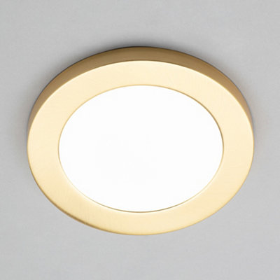 Litecraft Darly Satin Brass 1 Lamp Modern Bathroom 12W LED Flush Ceiling Light