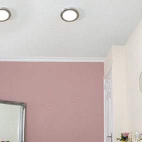Litecraft Darly Satin Nickel 1 Lamp Modern Bathroom 12W LED Flush Ceiling Light