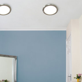 Litecraft Darly Satin Nickel 1 Lamp Modern Bathroom 18W LED Flush Ceiling Light