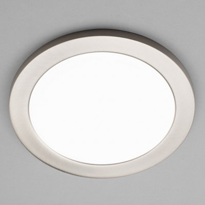 Litecraft Darly Satin Nickel 1 Lamp Modern Bathroom 18W LED Flush Ceiling Light