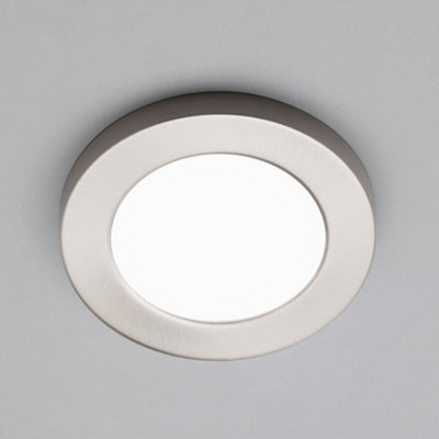 Litecraft Darly Satin Nickel 1 Lamp Modern Bathroom 6W LED Flush Ceiling Light