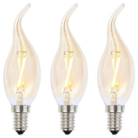 Litecraft E14 2W Pack of 3 Gold Tint Warm White Vintage Filament Candle LED Light Bulbs