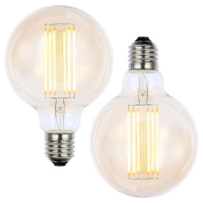 Litecraft E27 6W Pack of 2 Gold Tint Warm White Vintage Filament Globe LED Light Bulbs