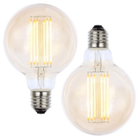 Litecraft E27 6W Pack of 2 Gold Tint Warm White Vintage Filament Globe LED Light Bulbs