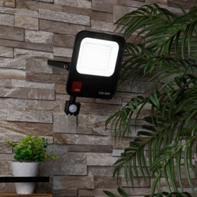 Litecraft Faulkner Black 50 Watt LED IP65 Outdoor Wall Flood Light with PIR Sensor