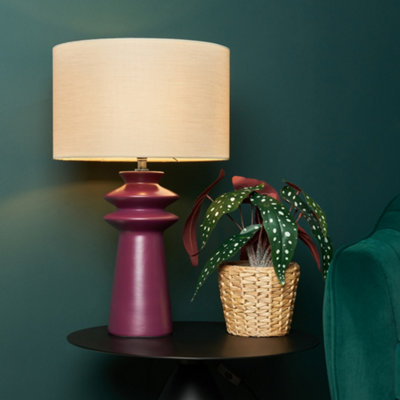 Litecraft Findlay Burgundy Ceramic Table Lamp with Fabric Shade
