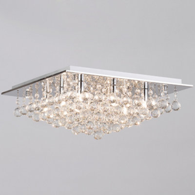 Litecraft Galaxy Chrome 8 Lamp Crystal Flush Ceiling Light