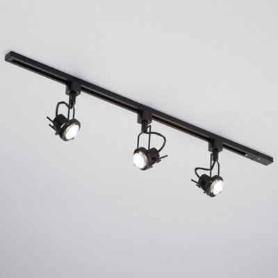 Litecraft Greenwich Black 3 Head 1m Straight Kitchen Ceiling Light with LED Bulbs