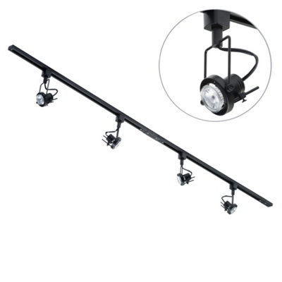 Litecraft Greenwich Black 4 Head 2m Straight Kitchen Ceiling Light with LED Bulbs