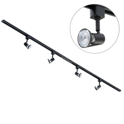 Litecraft Harlem Black 4 Head 2m Straight Kitchen Ceiling Light with LED Bulbs