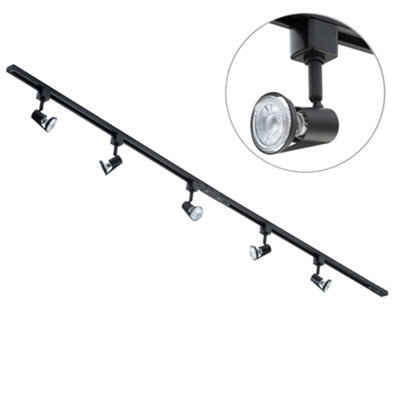 Litecraft Harlem Black 5 Head 2m Straight Kitchen Ceiling Light with LED Bulbs