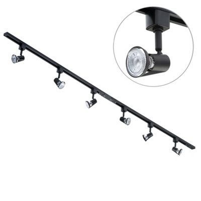 Litecraft Harlem Black 6 Head 2m Straight Kitchen Ceiling Light with LED Bulbs