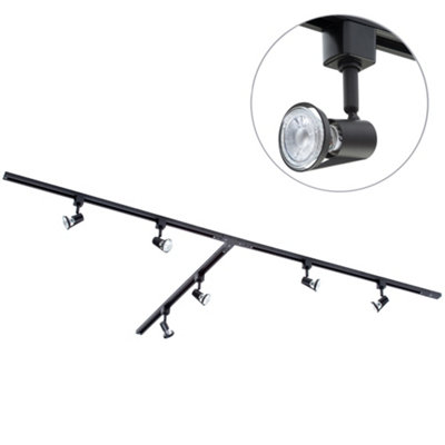 Litecraft Harlem Black 6 Head 3m T Shape Kitchen Ceiling Light with LED Bulbs