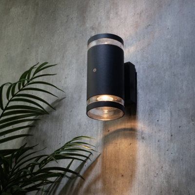Litecraft Helo Anthracite Up and Down Outdoor Wall Light with Photocell Sensor