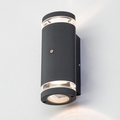 Litecraft Holme Black 2 Lamp Outdoor Wall Light with Photocell Sensor