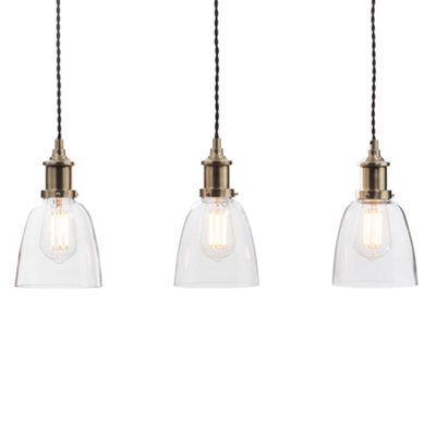 Litecraft Industrial Brass 3 Lamp Ceiling Pendant Light