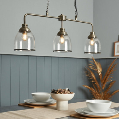 Litecraft Ingrid Antique Brass 3 Light Ceiling Pendant Bar