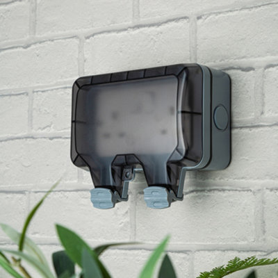 Litecraft IP66 Grey Empty 2 Gang Outdoor Plug Socket Cover | DIY at B&Q